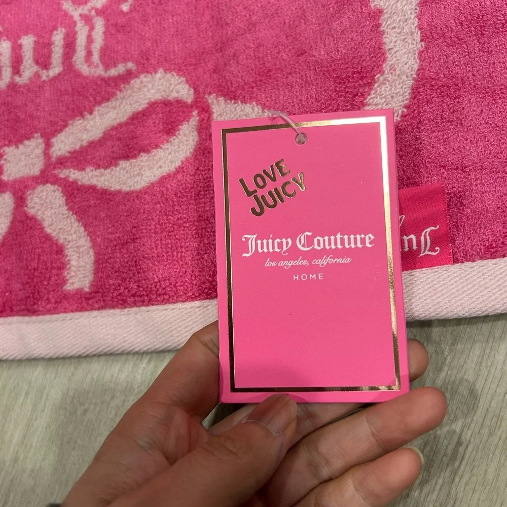 Juicy Couture Pink Hand Towel with Ribbon Accent